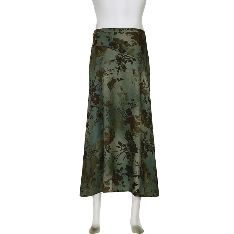 Vintage Print Loose Midi Skirt Women Retro y2k Low Rise Casual Skirts 2000s Aesthetic Ladies's Bottoms Harajuku Clothing