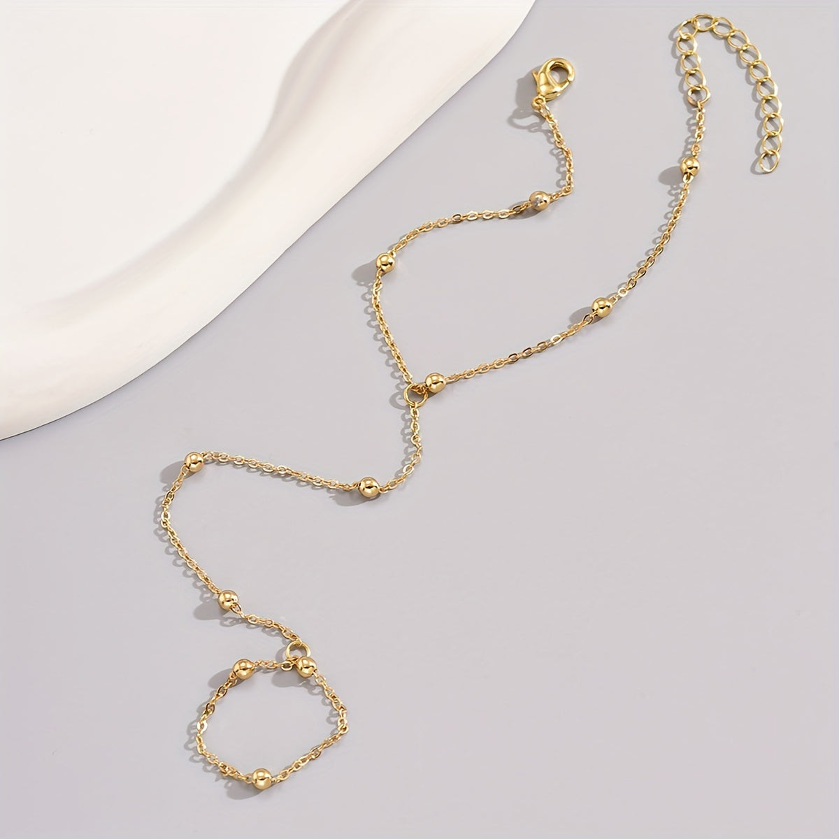 1pc Delicate Exquisite Finger Ring Bracelet Chain - Thin & Elegant Temperament Design - Adjustable Back Chain for Effortless Daily Style