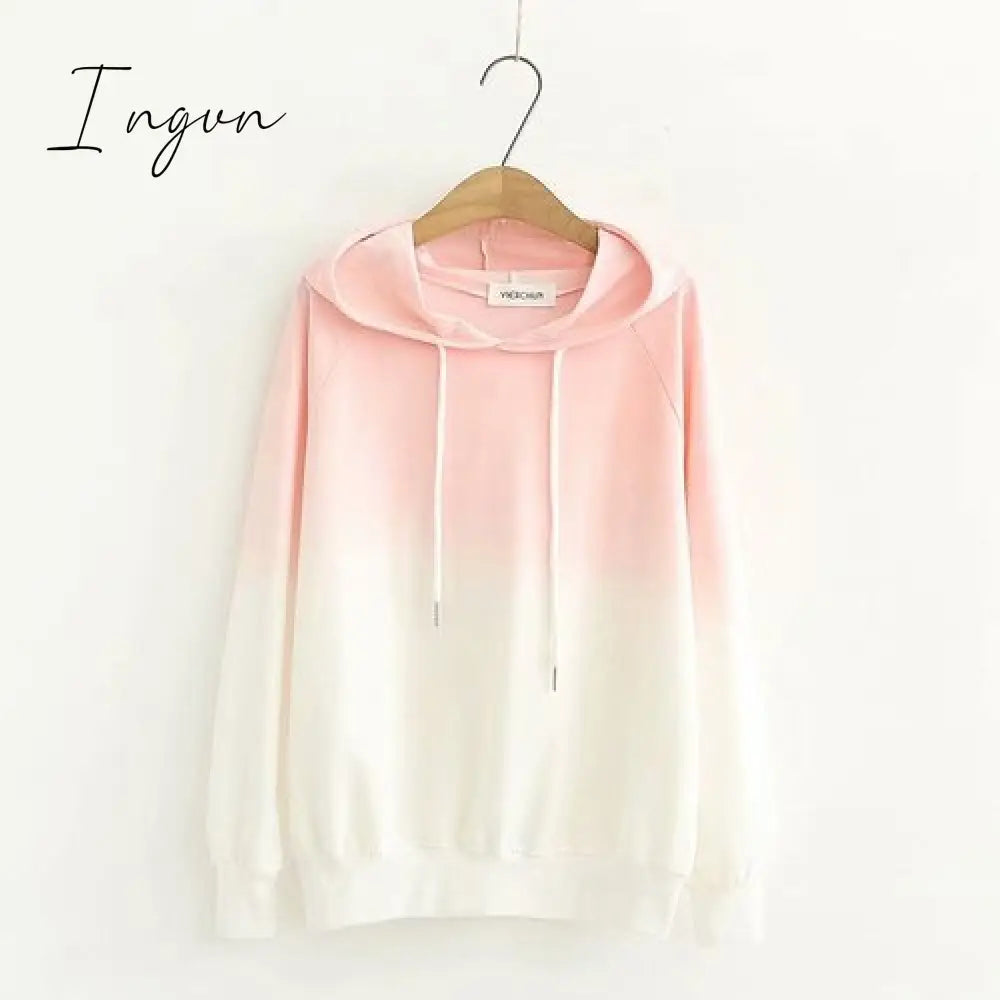 Ingvn - Spring and Autumn New Female Japanese Small Fresh Gradient Long-sleeved Sweatshirt Raglan Sleeves Student Wild Hoodie