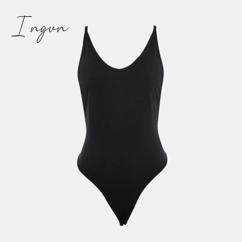 Ingvn - New Summer Women Sexy Bodysuit Spring Fashion Casual Backless Spaghetti Strap Black Bodysuit Body Tops For Women Short Jumpsuit