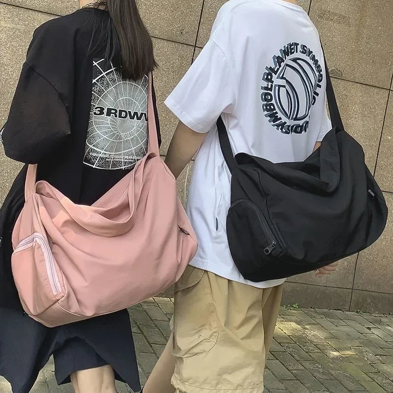 Ingvn  Korean High-capacity Simple Solid Messenger Bags Japanese Students Grunge Tote Bag Men Women Y2k All Match Crossbody Handbags
