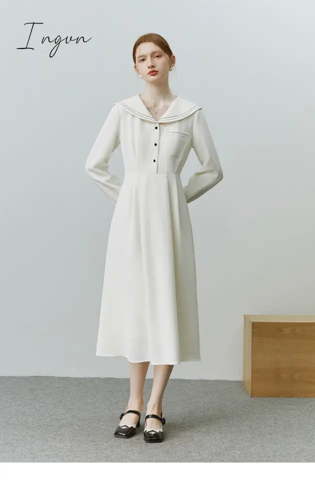 Ingvn - Elegant Women Dress Vintage Long Sleeve Black Y2K New Korean Fashion Casual Office Ladies High Quality Autumn Midi Female Dress
