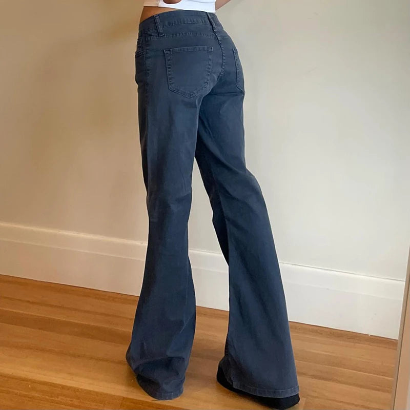 Blue Low Rise Jeans Casual Baggy Straight Denim Pants y2k Streetwear Basic Women Jeans Vintage 90s Trousers Korean Style
