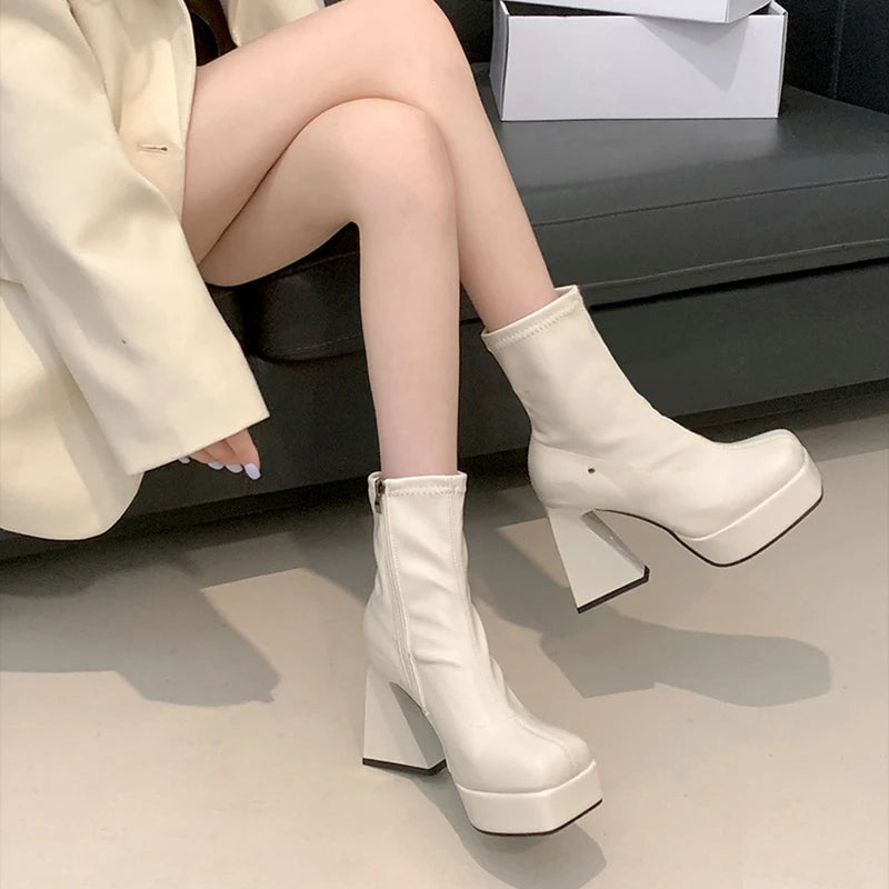 Ingvn  Platform High Heel Women Ankle Boots Fashion Elegant Night Club Shoes Autumn Winter Women's Modern Short Booties