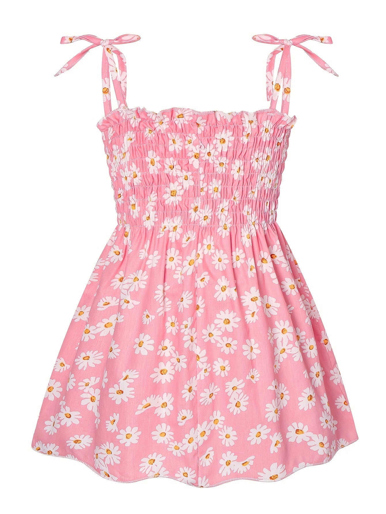 Cotton Little Girls Brief Slip Dress - Shirred, Random Daisy Print, Non-Stretch, Regular Fit, Cute Style - Perfect for Summer Beach Vacation and Outdoor Play