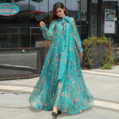 Ingvn - 2023 New Arrives Chiffon Long Sleeve Floral Print Dress Boho Plus Size Women Beach Party Garden Maxi Dress Elegant Vestidos Robe