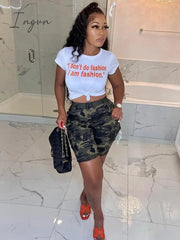 Ingvn - Y2K White Crop T Shirt Women Letter Print O-Neck Short Sleeve Casual Crop Tops Fashion Cute Streetwear Summer Slim Tees