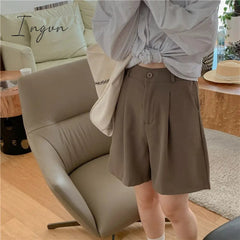 Ingvn - High Waisted Suits Shorts for Women 2023 New Solid Korean Fashion Wide Leg Shorts Office Ladies Casual Baggy Shorts