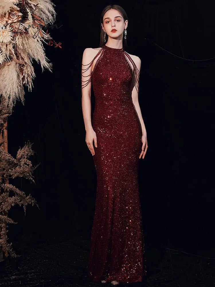 Ingvn - Trends high quality Elegant Off Shoulder Beaded Sequin Evening Dress Women Sliver Party Bodycon Maxi Dress