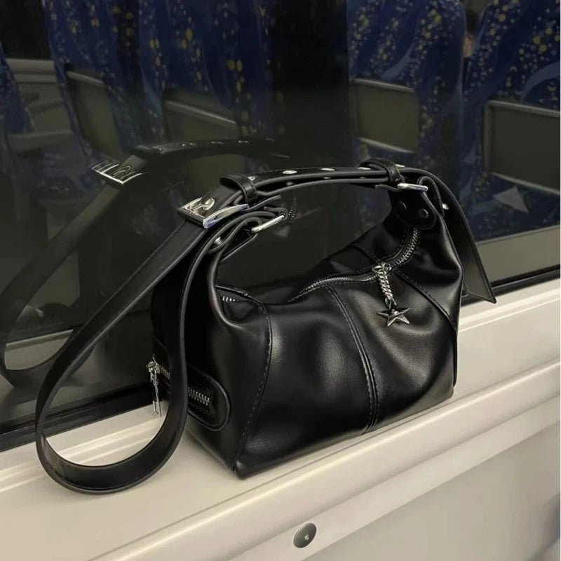 INGVN  Trendy Women Punk Solid Shoulder Handbags All Match Vintage Streetwear Crossbody Bags Casual Y2k Aesthetic Underarm Bag Japanese