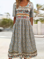 Spring & Summer Must-Have: Women's Breathable Floral Print Dress - Casual Crew Neck with Short Sleeves, Perfect for Everyday & Weekend Outings