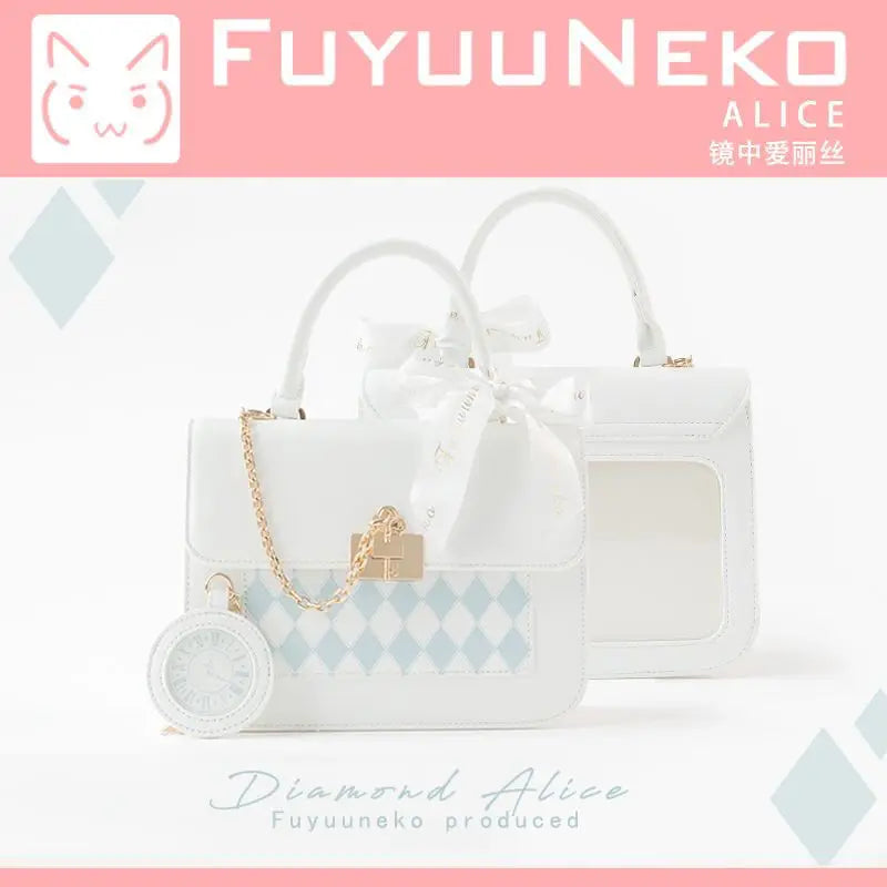 INGVN  Cute Lolita Party Itabag Summer Kawaii Japanese Sweet Bow-knot Handbags for Women White PU Leather Messenger Bag