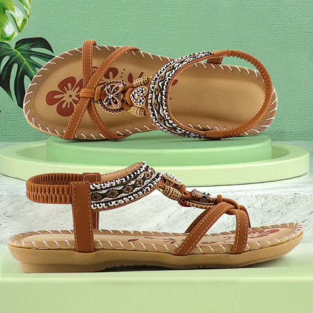 Sandals Women Summer 2026 luxury crystal ladies Open toe Walking shoes printing Soft Elastic Band outdoor Holiday dress shoes