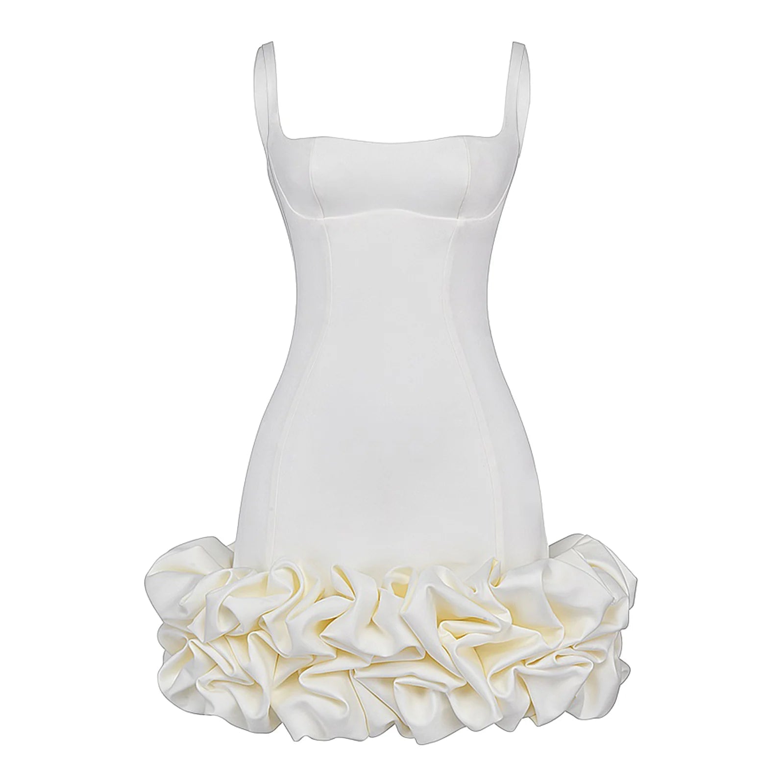 Women Formal Party Spaghetti Strap Bodycon Solid Color Pleated Ruffle Hem Sleeveless Sheath/Column Wedding Gown Bodycon Dress