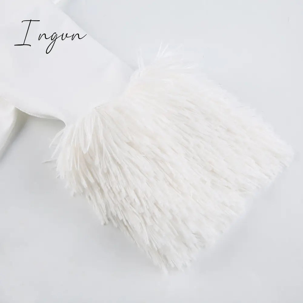 Ingvn - Furry Long Sleeve Hooded Bodycon Mini Dresses Women White V Neck Fuzzy Dress Skinny Christmas Party Streetwear Winter