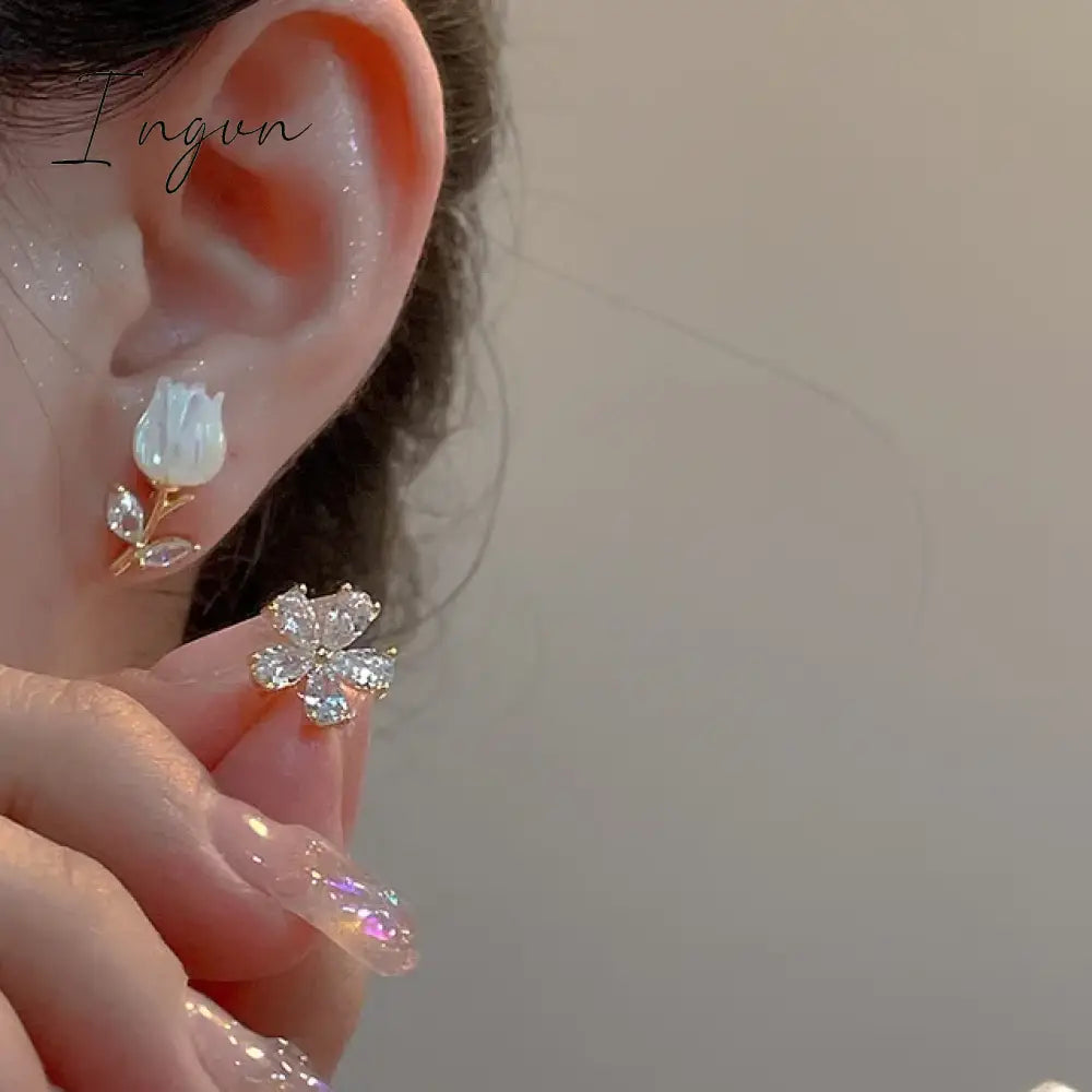 New Luxury Zircon Water Drop Earrings for Women Korean Fashion Rhinestone Opal Flower Geometrical Earring Girl Unusual Jewelry