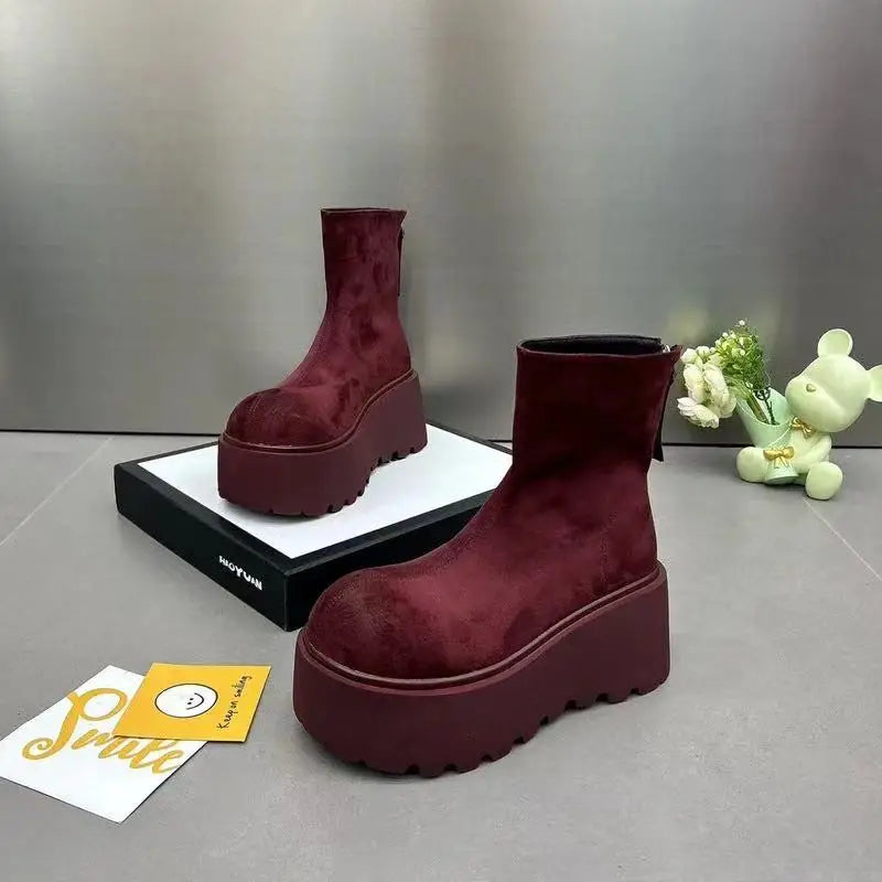 Ingvn  Winter Women Stretch Modern Boots Casual Short Booties Ladies Platform Wedges High Heels Shoes