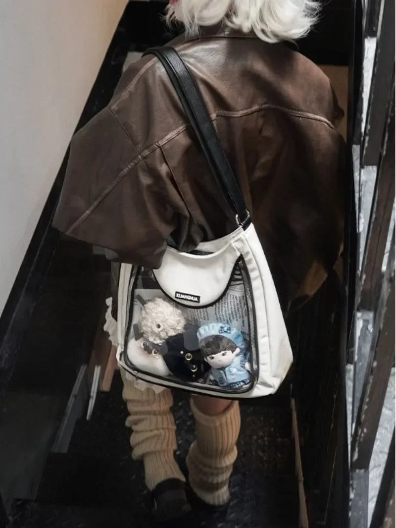 Ingvn  Japanese Cute Itabag Large Capacity Sweet Kawaii Shoulder Bag for Women Pu Leather High Street Spice Girls Zip Handbags