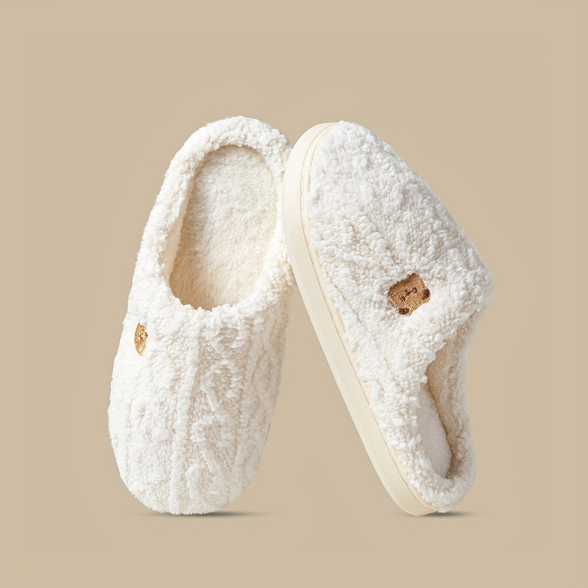 Cozy Stripe Fuzzy Slippers - Soft Fabric Upper, Non-Slip TPR Sole, Slip-On Design, Warm and Plush for Winter, Casual Stripe Pattern, Fabric Insole, Positioning Printing, All-Season Wear