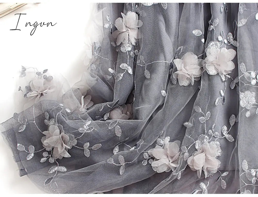Ingvn - Luxury Woman Skirts Korean style Fashion Elastic Waist Appliques Embroidery Floral Mesh Skirt Long Gauze Ball Gown Skirt