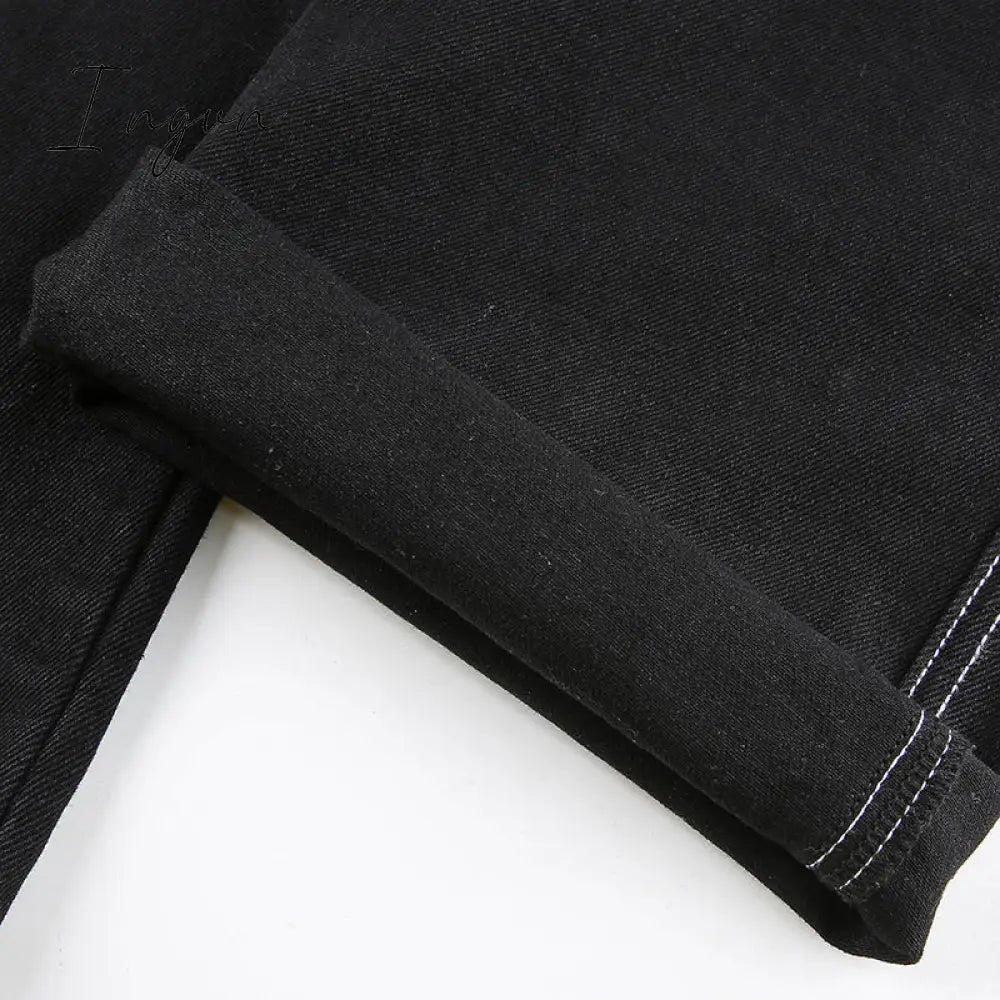 Ingvn - Womens Fashion Trends Pockets Patchwork Baggy Jeans Fashion Streetwear 100% Cotton Women Denim Trouser Loose Cargo Pants Korean Jeans Harajuku
