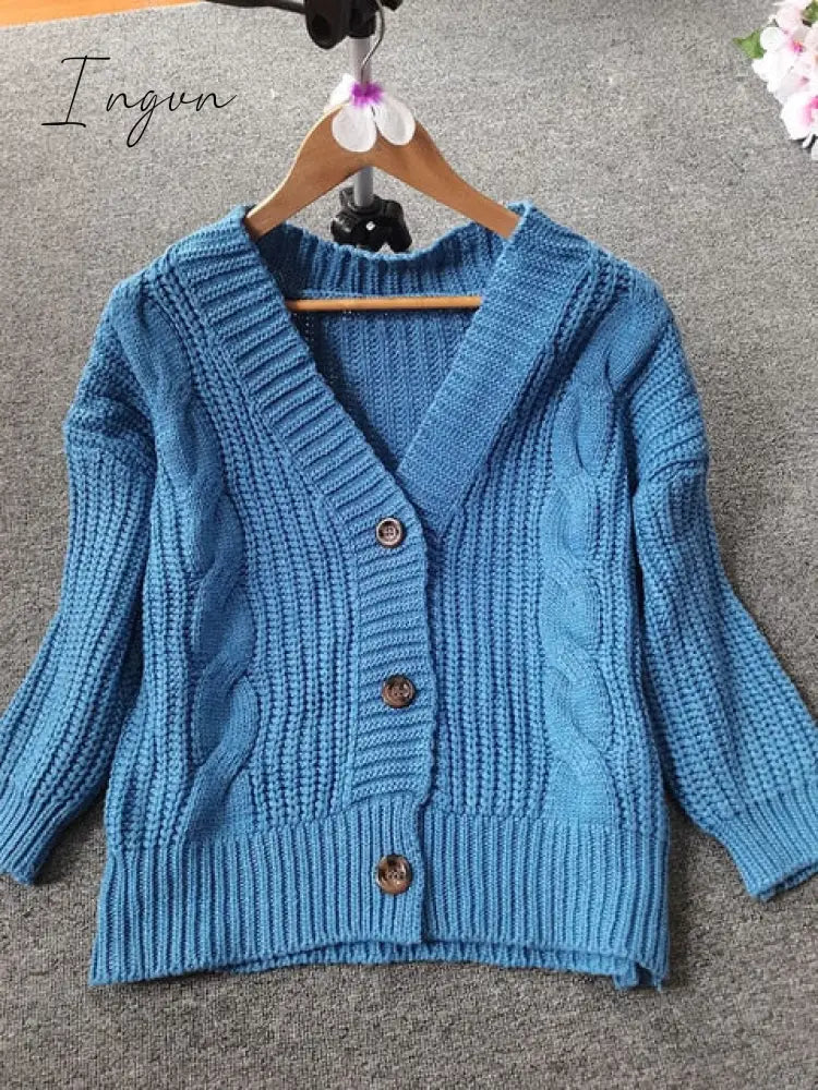 Ingvn - Women Short Cardigan Knitted Sweater Autumn Winter Long Sleeve V neck Jumper Cardigans Casual Streetwear Fashion Pull Femme Coat
