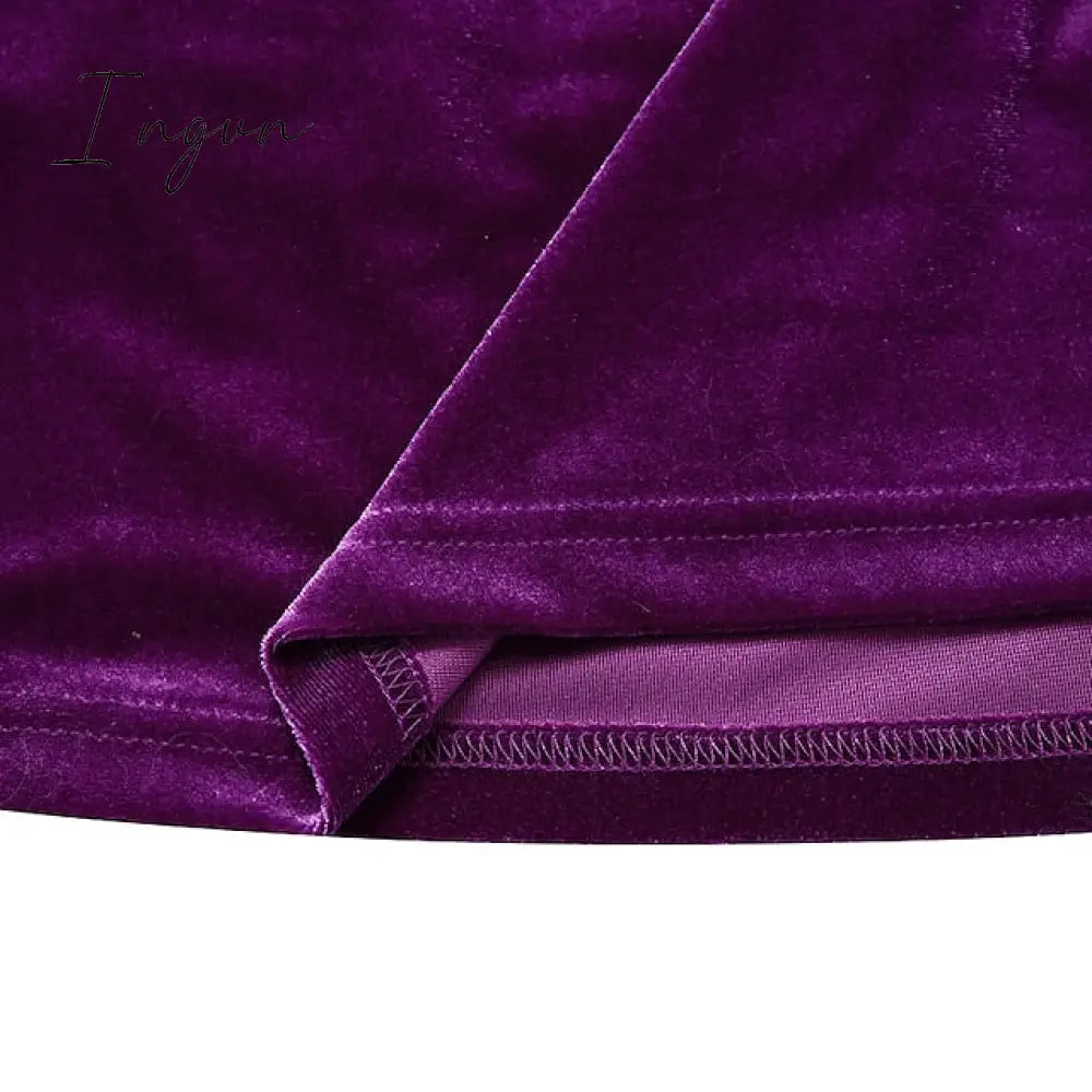 Ingvn - Women‘s Velvet Dress Shift Dress Caftan Dress Long Dress Maxi Dress Green Black Purple Long Sleeve Pure Color Pocket Winter Fall Spring Crew Neck Mature Winter Dress Daily Vacation 2023