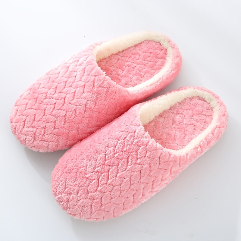 Women's Plush Cozy Slippers - Warm, Anti-Slip, Quiet, Easy On/Off Solid Color Indoor Footwear