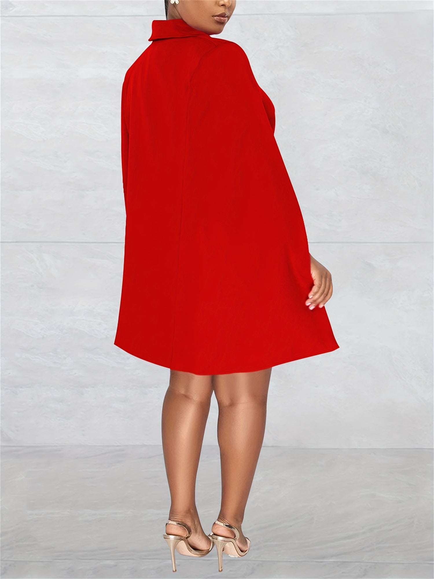 Cape Sleeves Lapel Collar Mini Dress With Belt And Button Front For Fall Winter 2024, Elegant Style, Prefect For Semi Formal Occasion, Wedding Guest And Church