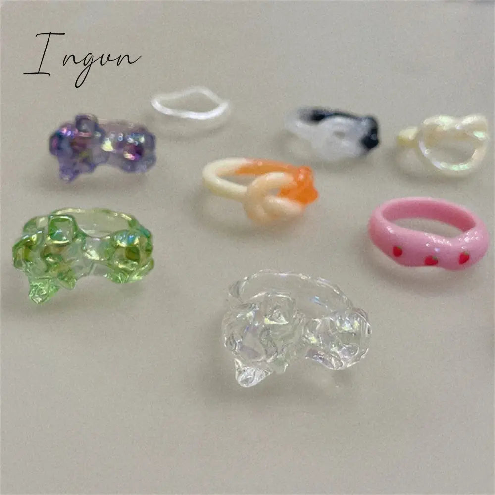Trend Irregular Colorful Chic Pink Flower Ring for Women Fashion Y2K Cute Resin Ring Statement Aesthetic Jewelry Friend Gifts