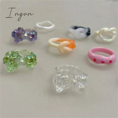 Trend Irregular Colorful Chic Pink Flower Ring for Women Fashion Y2K Cute Resin Ring Statement Aesthetic Jewelry Friend Gifts