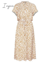 Ingvn - Ladies Bohemian Leopard Print Shirt Dress Women Casual Midi Holiday Summer Dress Female A-line Loose Women Beach Dress Vestidos