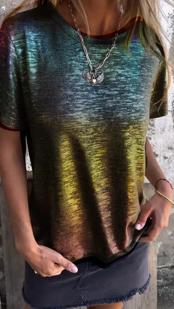 Hot Stamping Short-Sleeved T-Shirt Round Neck Top / Colorful Black S(Us 6-8)
