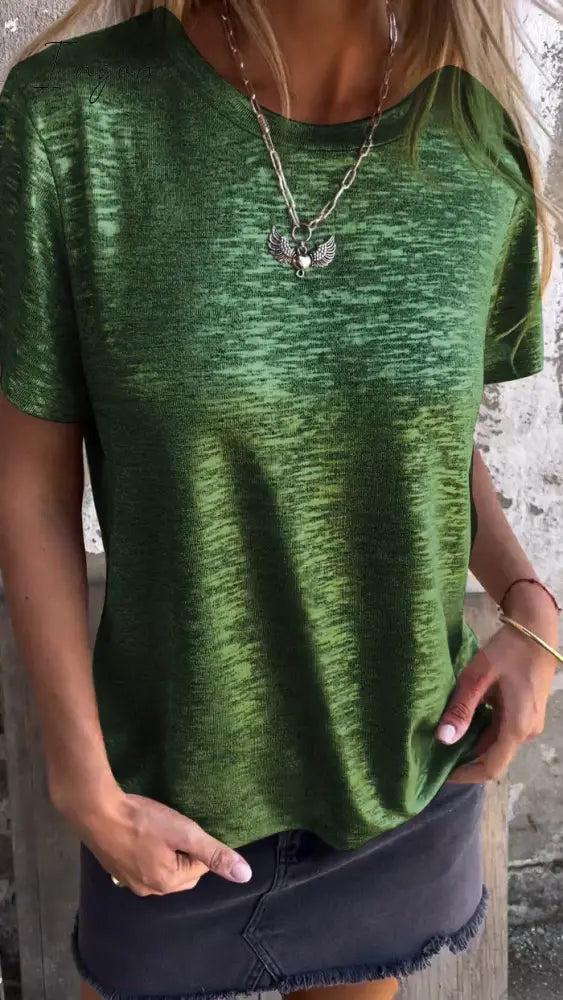 Hot Stamping Short-Sleeved T-Shirt Round Neck Top / Green S(Us 6-8)