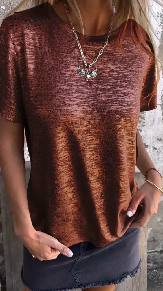 Hot Stamping Short-Sleeved T-Shirt Round Neck Top / Red S(Us 6-8)
