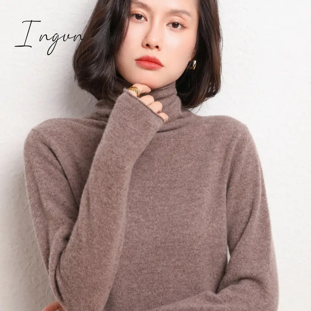 Ingvn - 100% Pure Wool Cashmere Sweater Fall/Winter Pile Collar Pullover Korean Fashion Casual