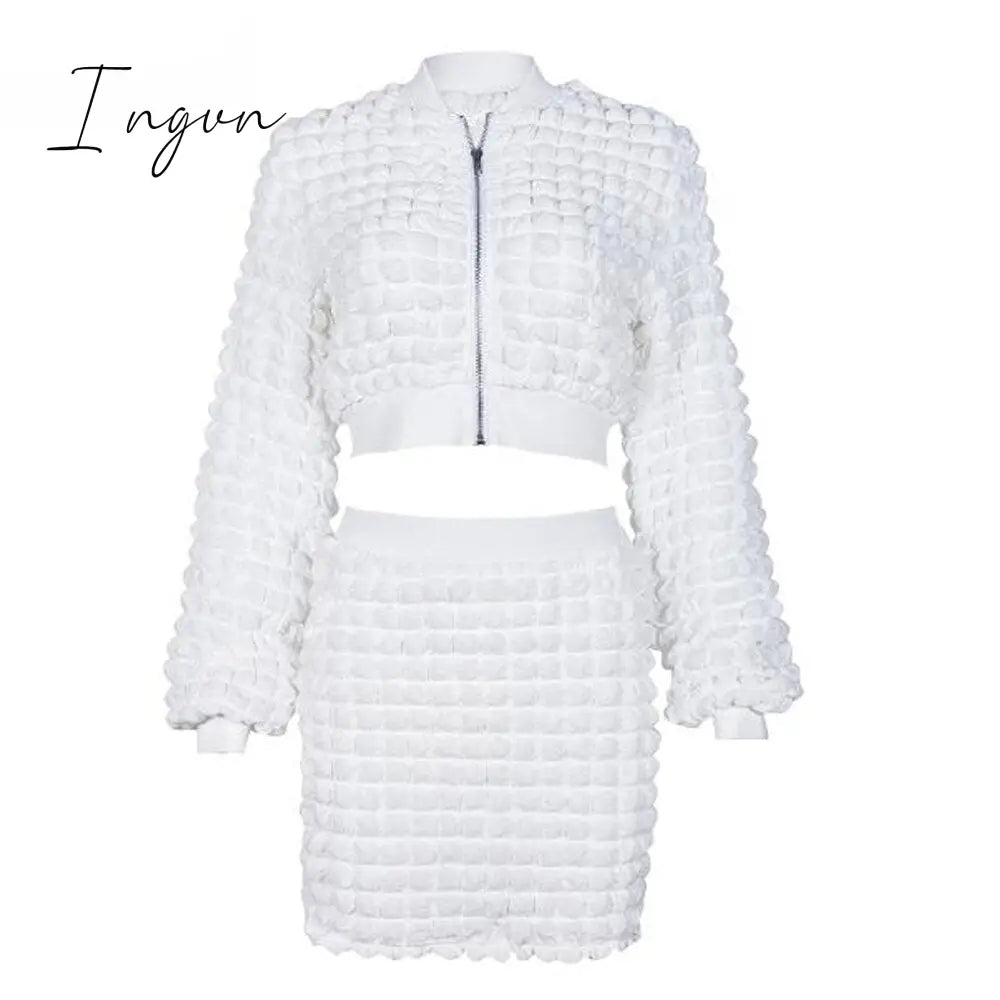 Ingvn - 2 Piece Sets Skirts For Women 2023 Long Sleeve Solid Pencil Skirt Open Umbilical Zip