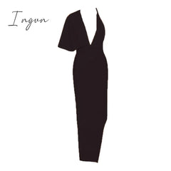 Ingvn - 2023 Fashion Trends Draped Backless Women Side Split Evening Club Party Dress New Sexy V