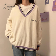 Ingvn - 2023 Fashion Trends Sweaters Women Ulzzang Letter Chic Vintage V - Neck Daily Oversize