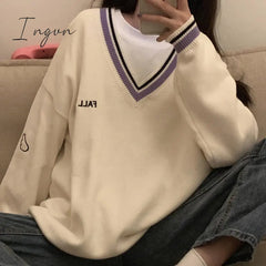 Ingvn - 2023 Fashion Trends Sweaters Women Ulzzang Letter Chic Vintage V - Neck Daily Oversize