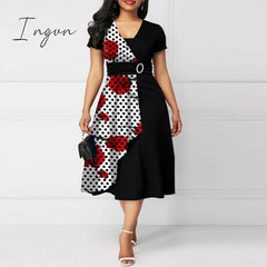 Ingvn - 2023 New Trends Retro Women High Waist Irregular Midi Dresses Summer Fashion V-Neck Short
