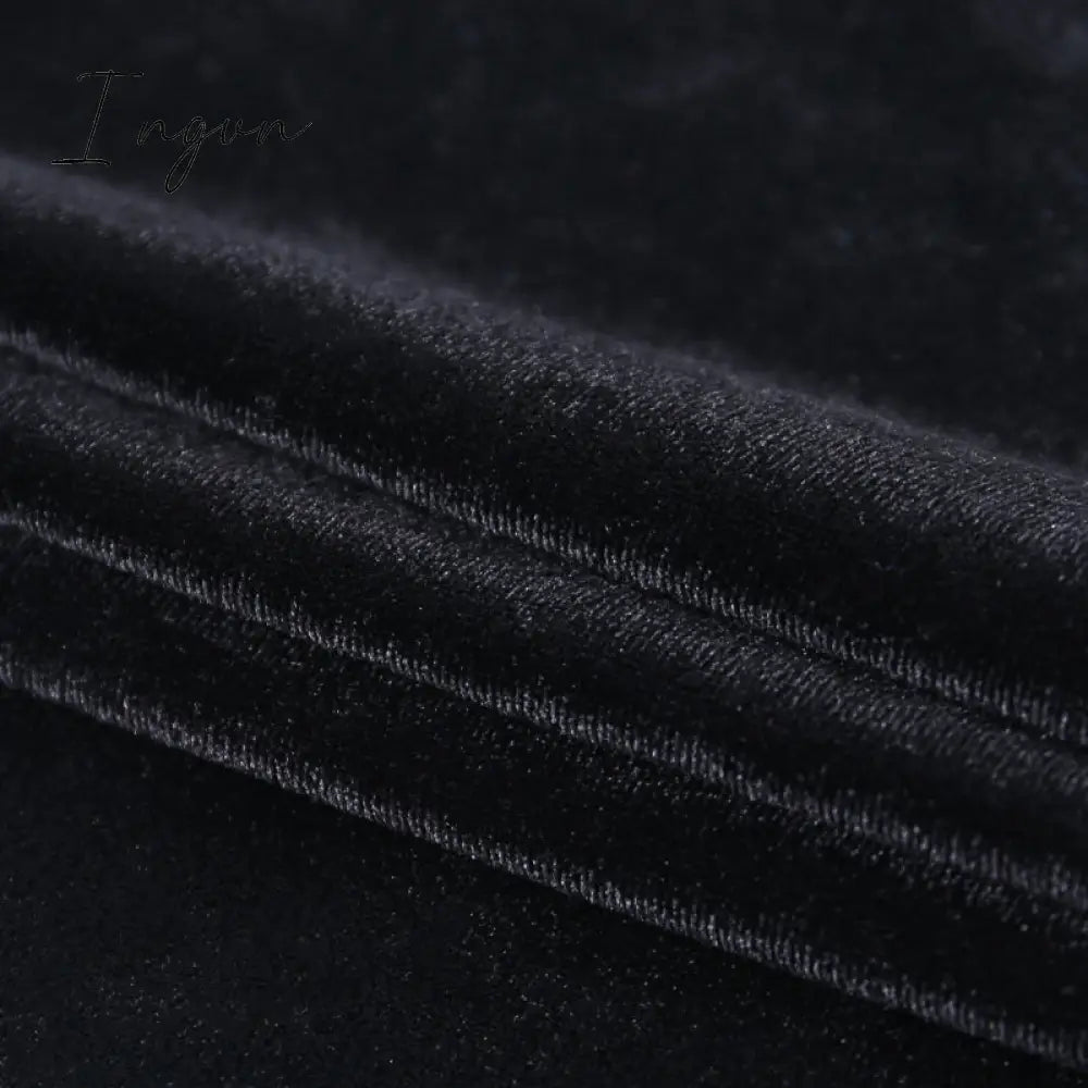 Ingvn - 2023 Womens Fashion Black Velvet Spaghetti Strap Dress Front Ruched Mini Skinny Sleeveless