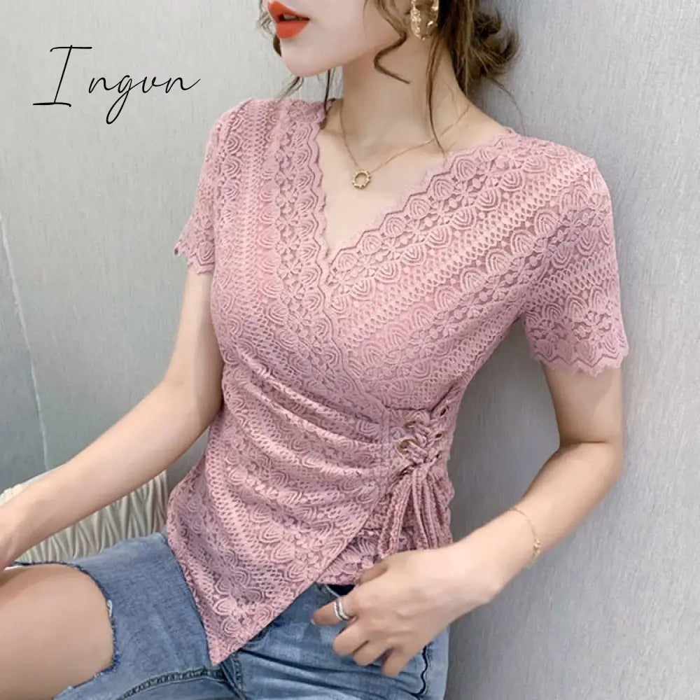 Ingvn - 5Xl Women Lace Tops New Arrivals Summer Short Sleeve V - Neck Women Blouse Shirt Sexy