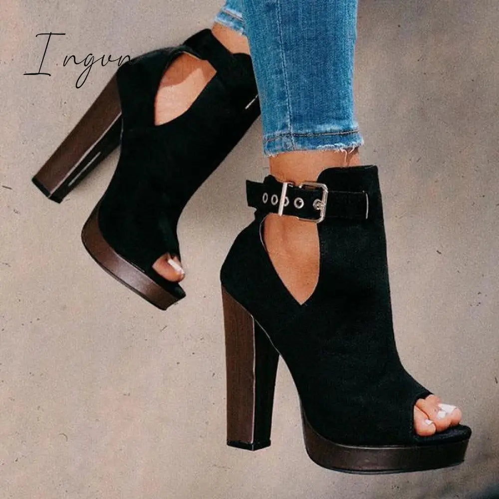 Ingvn - Adjustable Platform Classic Ankle Boots Black / 5