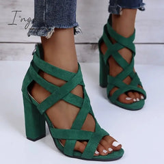 Ingvn - Ankle Adjustable Gold-Tone Buckle Chunky Heels