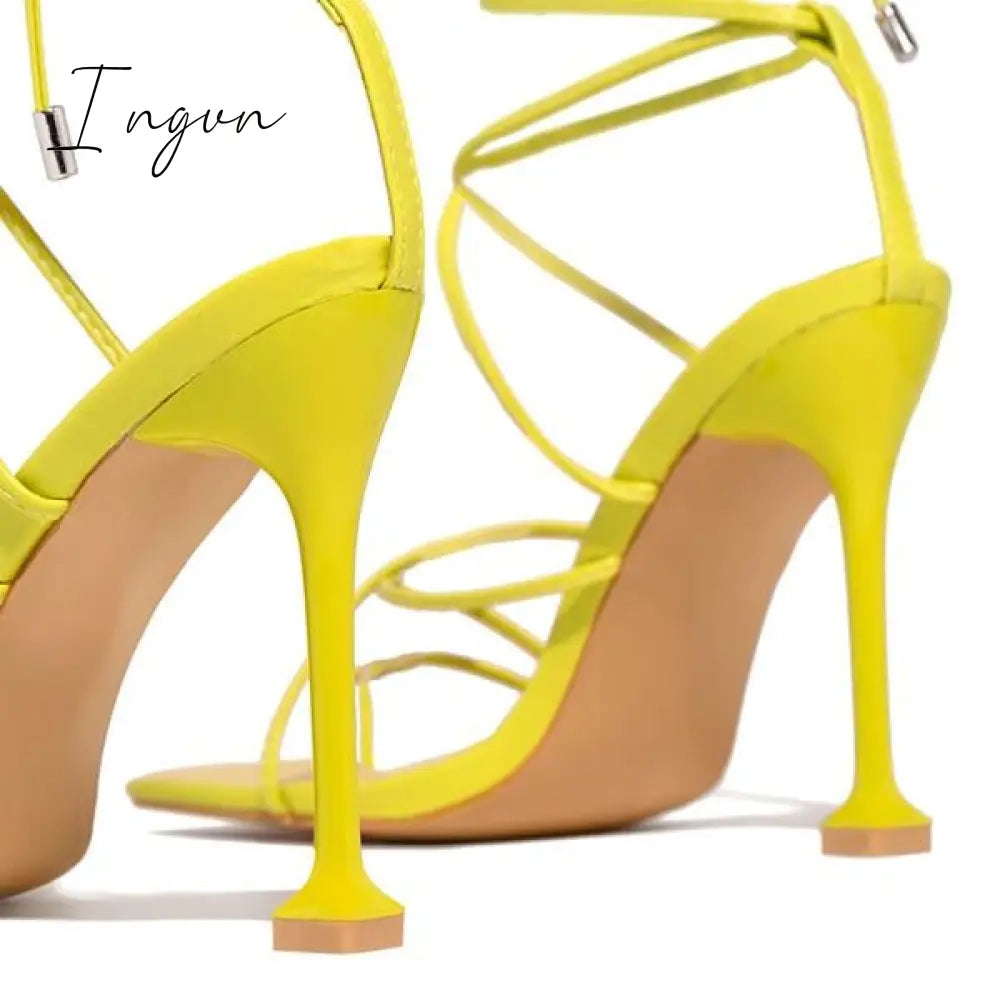 Ingvn - Around-The-Ankle Lace-Up Closure Open Squared Toe Heels