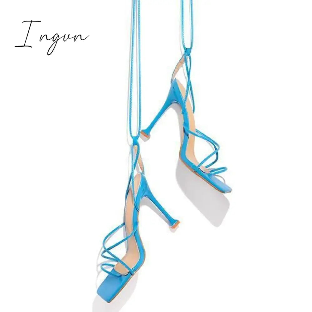 Ingvn - Around-The-Ankle Lace-Up Closure Open Squared Toe Heels