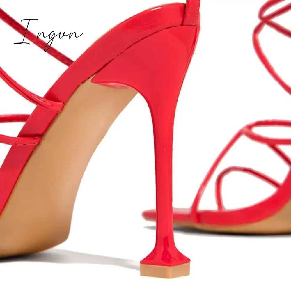 Ingvn - Around-The-Ankle Lace-Up Closure Open Squared Toe Heels