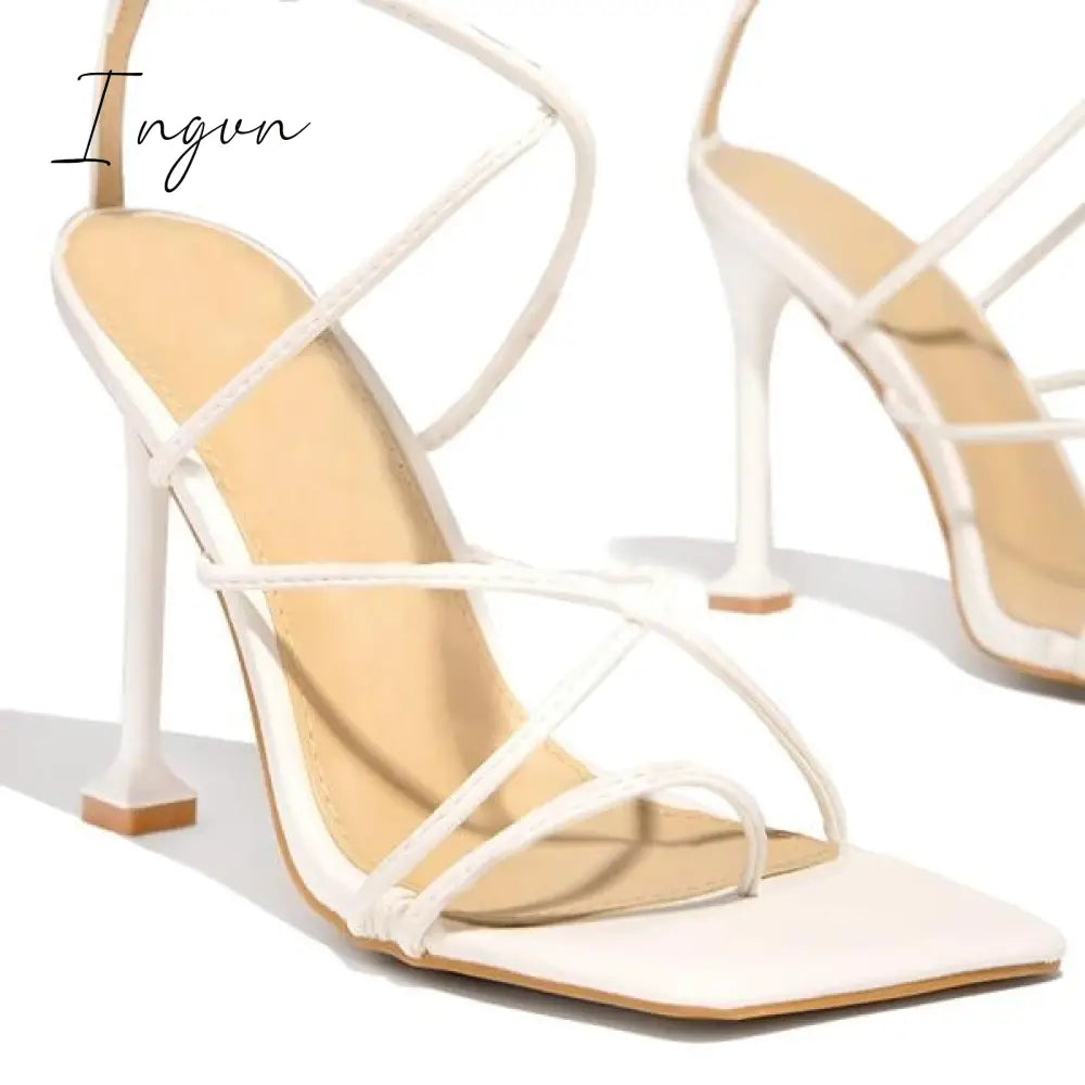 Ingvn - Around-The-Ankle Lace-Up Closure Open Squared Toe Heels