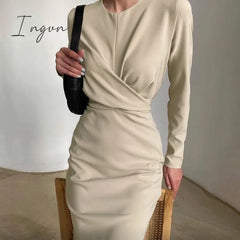 Ingvn - Autumn Elegant Women’s French Dress Fashion Long Sleeves Casual Solid Color Dresses New